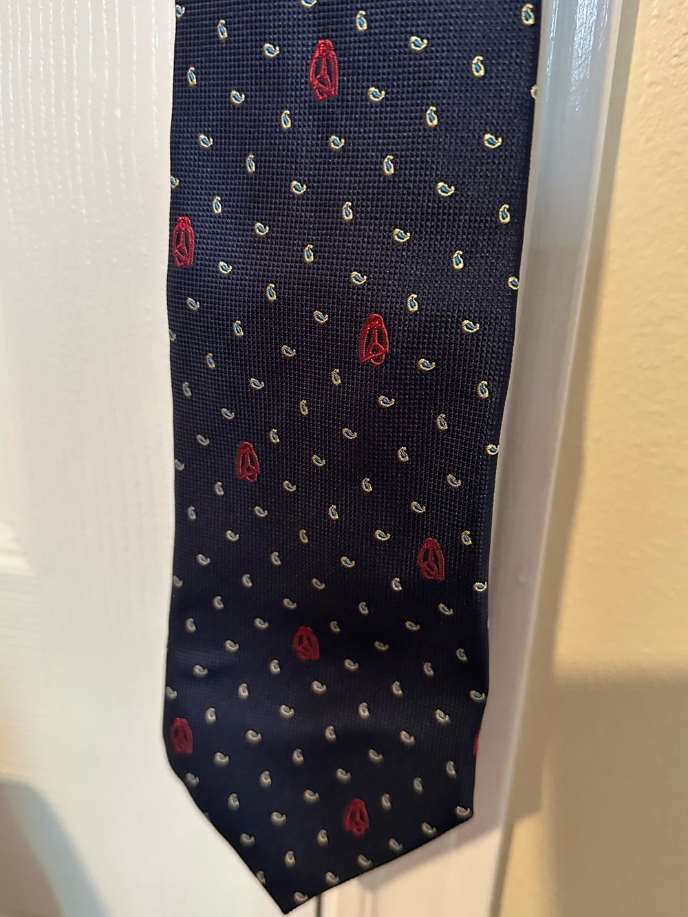 Vintage Celine Paris Pure Silk Navy Equestrian Paisley Logo Tie - Picture 4 of 12